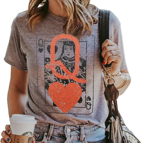 Q of Hearts T-Shirt Women Vintage Country Music Graphic Tee Casual Letters Print - Picture 1 of 5